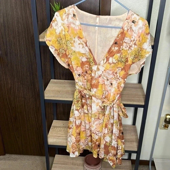 Free People tie waist mini dress in cocoa floral size XS - Picture 5 of 10
